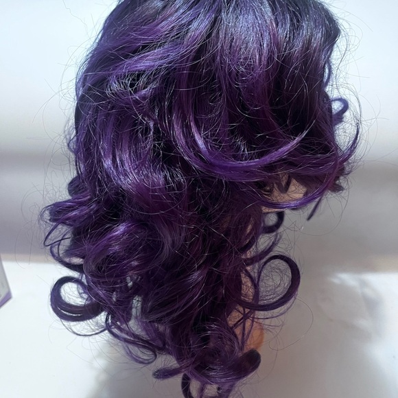 Purple Curly Wig Human Hair Blend Women Shorty Bouncy Wig - Picture 3 of 6